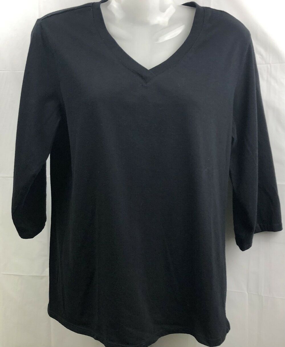 Kim Rogers Intimates Top Women M Black Cotton Blend 3/4 Sleeve Sleep Stretch Top